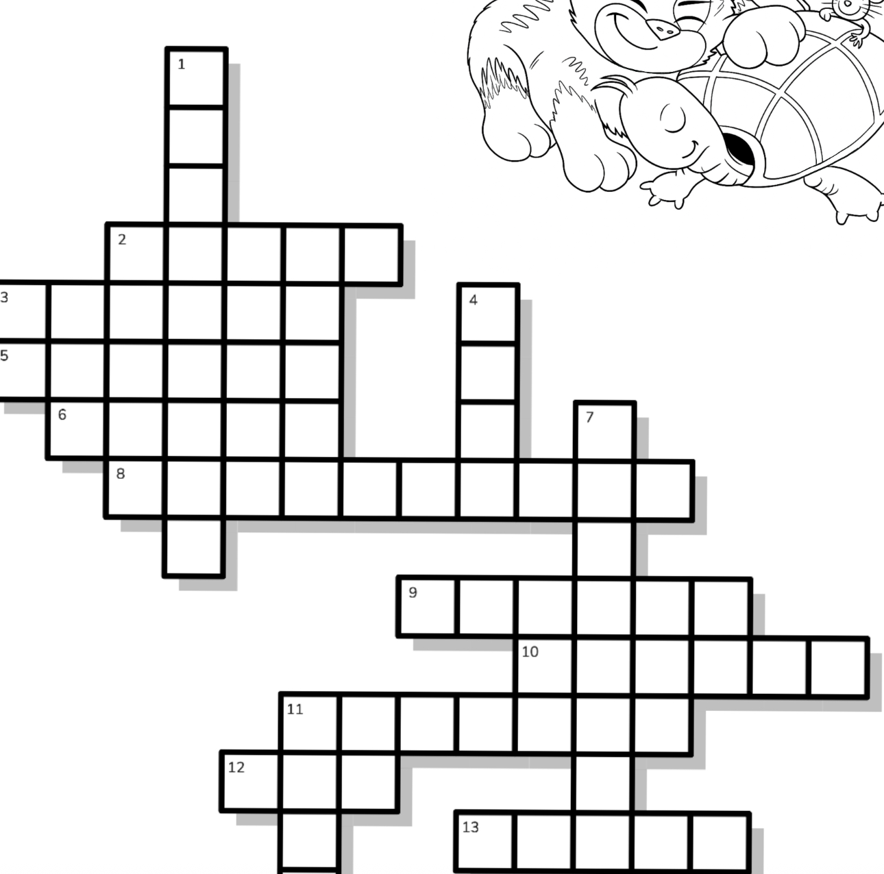 Crossword puzzle with cartoon characters at the top